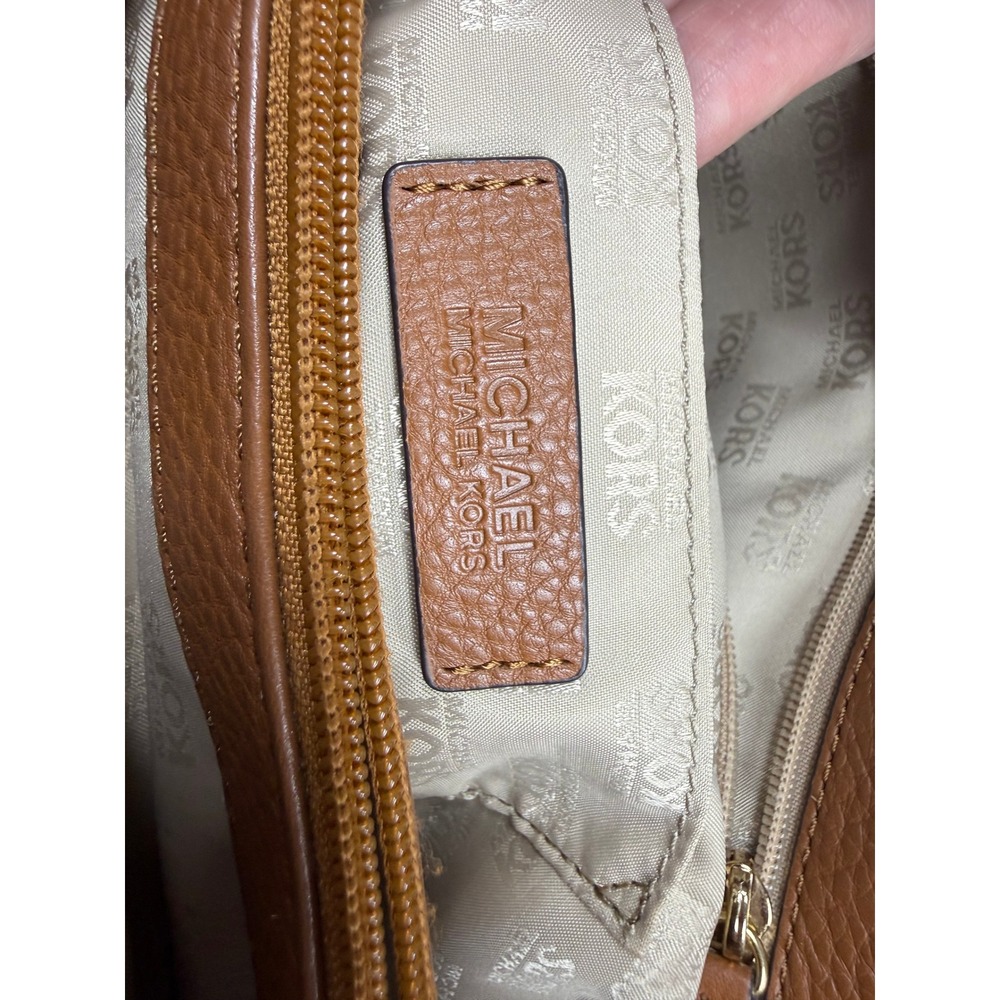 Michael Kors Hamilton Handbag Cognac Brown Pebbled Leather Tote Gold Accents - Picture 10 of 12